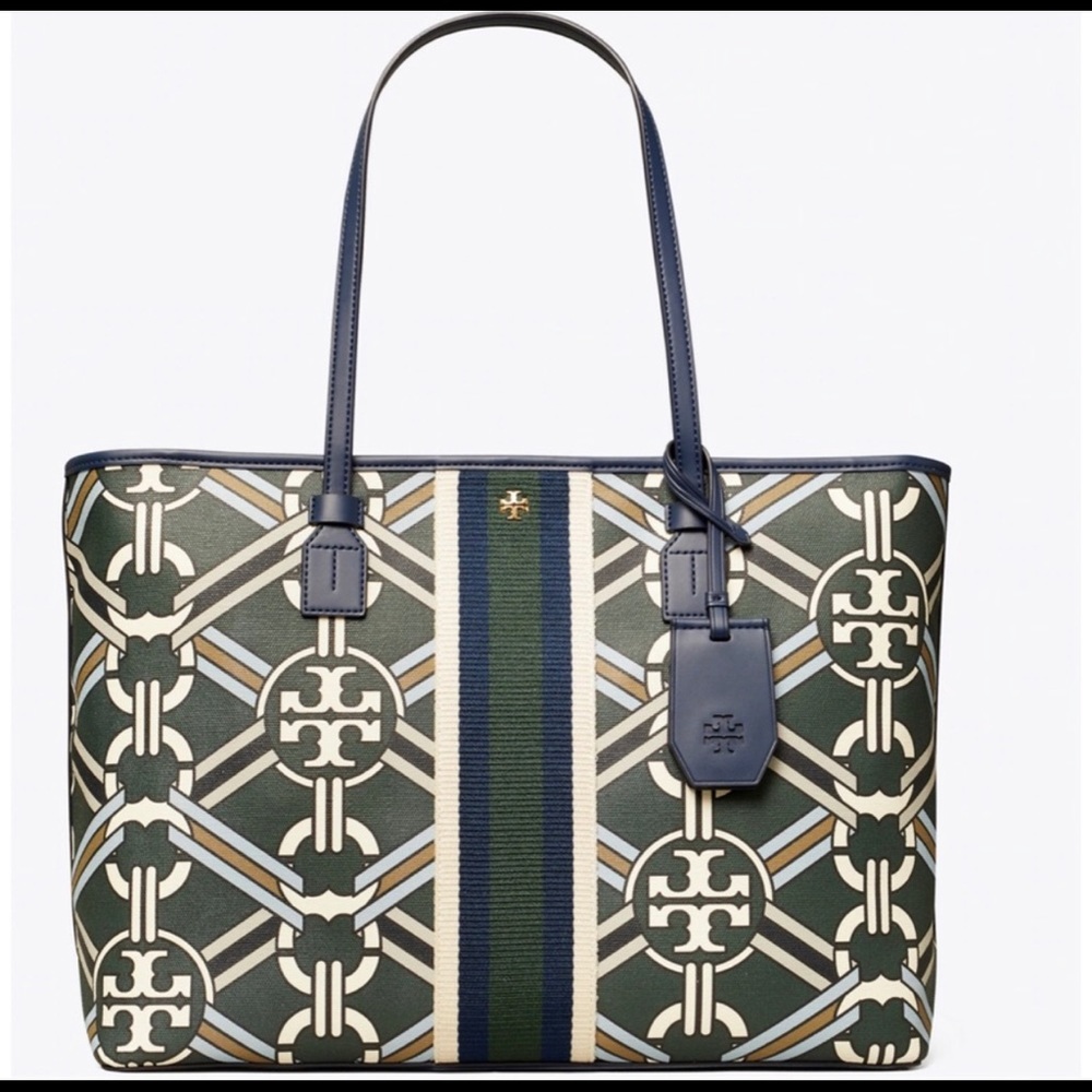 Tory Burch Gemini Link Canvas Large Geo Print Top-Zip Tote